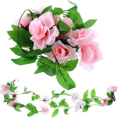 Lot de 2 Vignes de Rose Artificielles Décoratives 9 Têtes Roses, Guirlande Suspendue pour Décoration Intérieure, Arche Mariage, Présent Fête, Fleurs Synthétiques Solide (1/5)