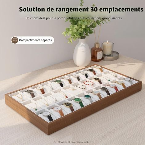 30 emplacements Boîte de rangement en bois pour montres, bijoux, vitrine, bracelet, plateau de rangement, boîte de rangement, boîte de rangement pour montres 53.529.2cm (1/5)