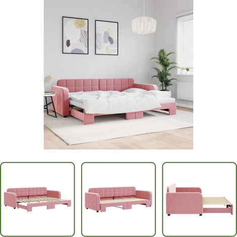 Schlafsofa - Tagesbett Ausziehbar Rosa 80x200 cm Samt (1/5)
