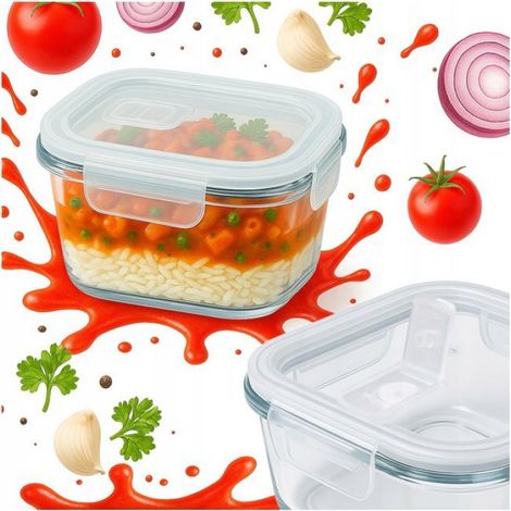 Récipient Carré - Verre Trempé - 320 Ml - Fermé Hermetiquement - Pour Repas À Emporter - Lot De 1 (1/5)
