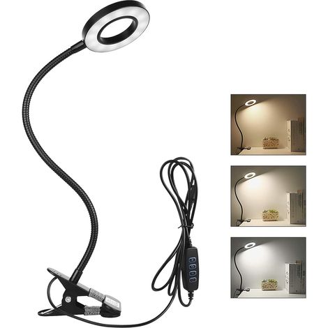 Lampe de lecture avec pince, LED flexible 360°, 3 modes lumineux, liseuse lampe de chevet USB, lampe de bureau LED écoénergétique pour table de nuit (1/5)