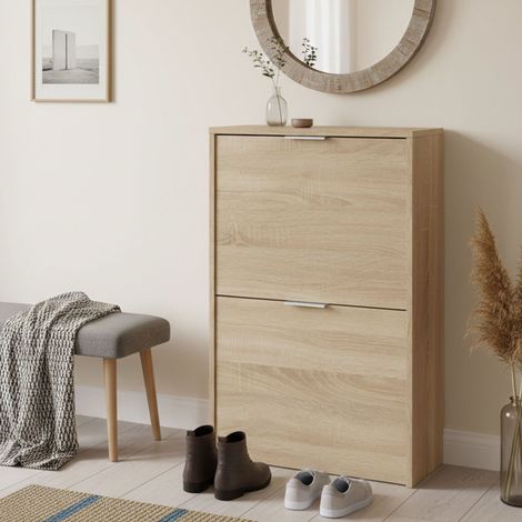 Dmora - Schuhregal Valdosta, Platzsparendes Schuhregal mit 2 Türen, Schuhregal für den Eingangsbereich, Schuhregal für Garderobe, 50x22h76 cm, Eiche, mit verstärkter Verpackung (1/5)