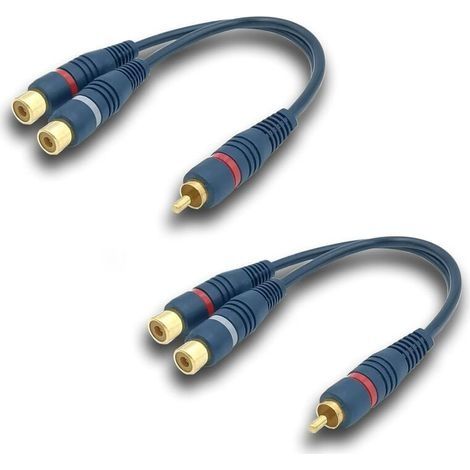 Câble RCA Répartiteur Audio Adaptateur Câble Y Cinch, 15CM Câble RCA vers JACK 1 Mâle à 2 Femelle RCA Câble pour Caisson Basses, Phono, AV, Audio, Subwoofer Voiture(RCA Y Câble, 2Pack (1/4)
