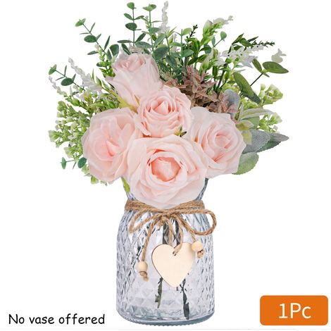 Fleurs artificielles, roses en soie artificielles en vase, composition florale artificielle, roses d'imitation, sans vase (roses)