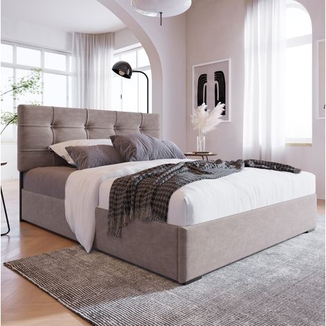 Letto singolo 90x200 cm grigio chiaro in velluto con contenitore idraulico (1/5)