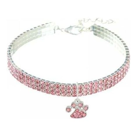 Collare per animali domestici rosa chiaro taglia M con diamanti, cristallo regolabile, ciondolo elastico a forma di cuore per cani e gatti