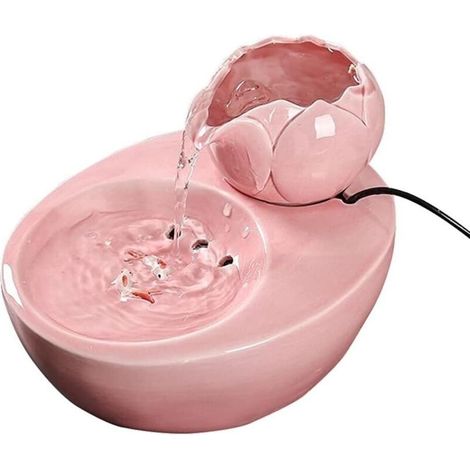 Fontaine d’eau - En céramique - Avec lotus vertical et filtre automatique - Idéale pour chat et animal de compagnie - Rose (1/4)