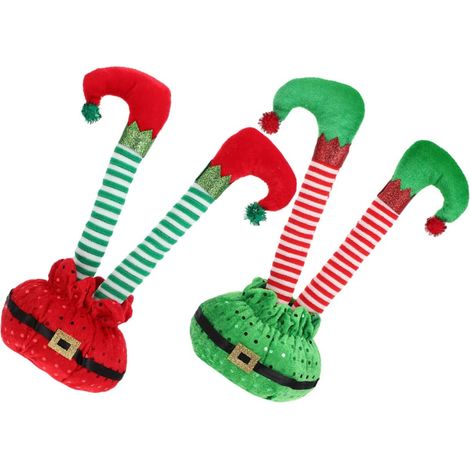 Lot de 2 jambes de lutin de Noël réalistes et colorées, décoration de Noël pour jardin, pelouse, intérieur et extérieur, décoration de fête festive. Modèle de jambes de lutin pour sapin de Noël et fêt (1/5)