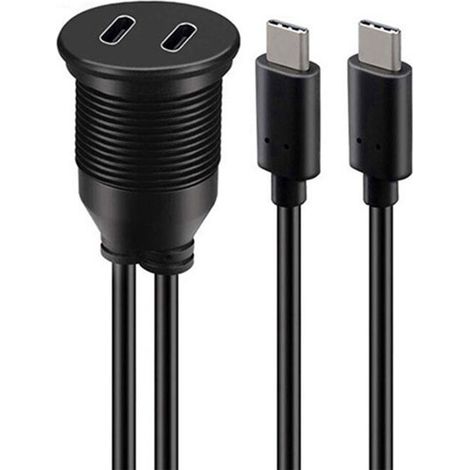 Cavo USB Type C da 1 m, doppio connettore maschio-femmina, impermeabile, con montaggio a filo, per auto, camion, barca, USB 2.0