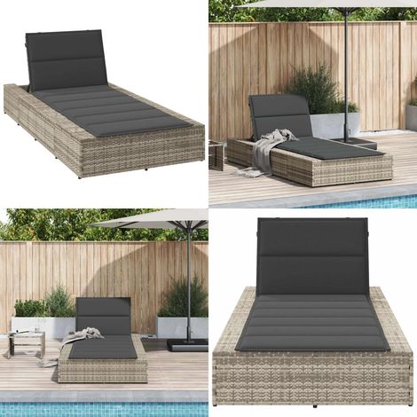vidaXL Sonnenliege mit schwebender Auflage Hellgrau Poly Rattan (1/5)