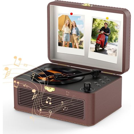 Rétro Lecteur CD Portable Bluetooth avec Radio, Haut-Parleur Brun Supporte la lecture USB