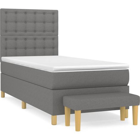 Lit simple  Lit adulte  Sommier à lattes de lit avec matelas Gris foncé 90x200 cm Tissu