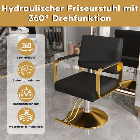 Fauteuil de salon hydraulique pivotant à 360°, base dorée stable, mousse haute densité et cuir synthétique imperméable pour salons de coiffure, studios de tatouage et spas, lot de 1 (Fauteuil de salon (1/5)