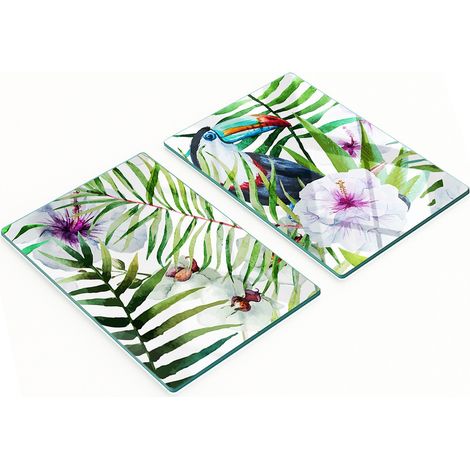 Planche à découper décorative en verre trempé, motif toucan tropical, 2 x 40 x 52 cm (1/5)