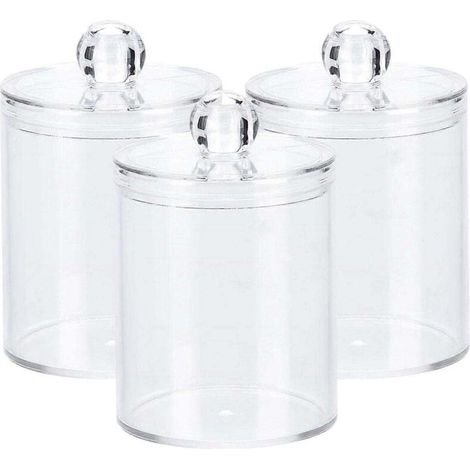 Lot de 3 petits porte-cotons-tiges, pot de pharmacie transparent de 280 ml, distributeur de produits de beauté (1/5)