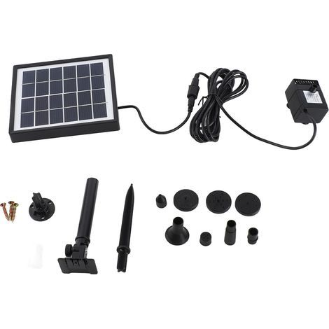 Kit de pompe de fontaine solaire avec panneau solaire séparé, pompe à eau solaire améliorée de 1.5 W avec câble de 3 m de long et 8 buses pour bain d'oiseaux, terrasse, jardin et aquarium (1/5)