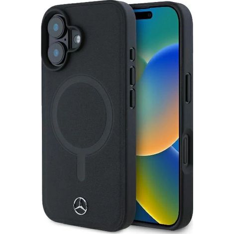 Funda rígida Mercedes MEHMP16S23RCMK para iPhone 16 de 6,1 pulgadas, color negro/negro, de piel lisa y MagSafe. (1/5)