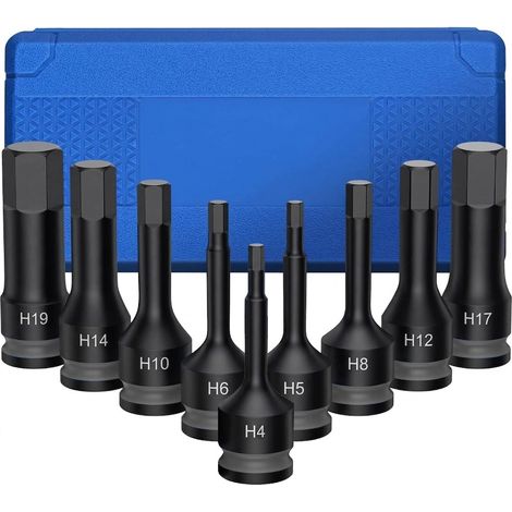 1/2" Juego de puntas hexagonales de impacto. Juego llaves Allen para garaje taller de reparación de automóviles 4,5,6,8,10,12,14,17,19 mm