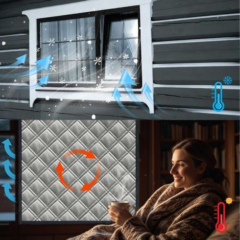 Verstellbarer Winterfenstervorhang, 120 x 160 cm, verstärkte dreilagige Isolierung gegen Kälte und Wind, aus Oxford-Baumwollgewebe und Aluminiumfolie (1/5)
