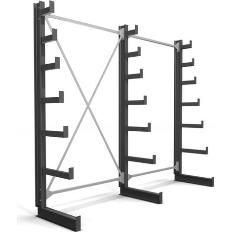Rayonnage à bras en porte-à-faux STIER, simple, 2 travées avec 6 niveaux décroissants 2600x2000x500 mm