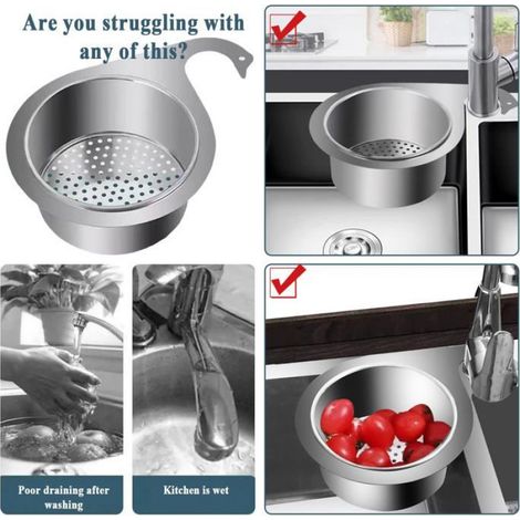 Passoire Evier, 2pcs Passoire Cuisine, Passoire Inox, Panier De Crépine D'évier De Cygne en Acier Inoxydable, Passoire d' (1/5)