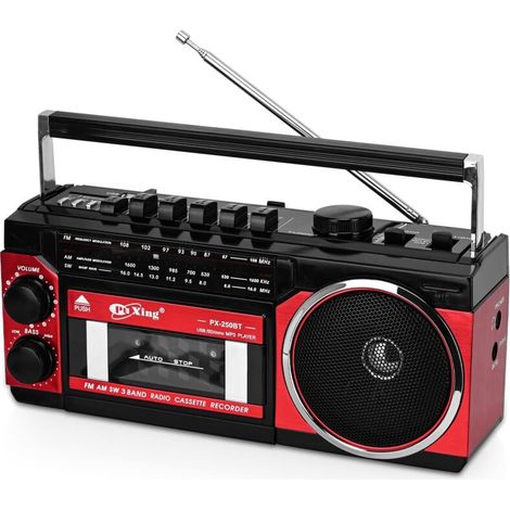 Kassettenspieler, tragbarer Kassettenspieler, Aufnahmegerät kompatibel mit FM/AM/SW-Frequenzbändern, kompatibel mit Kassetten/Bluetooth/Speicherkarten/Aufnahme, Batterien/Netzteil (1/5)
