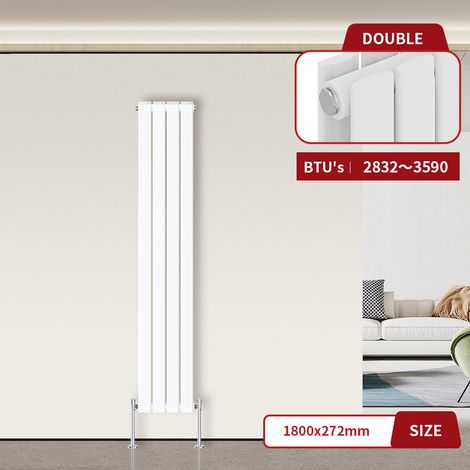 Warmehaus Flat Panel Radiator White Vertical 1800 x 272mm Double