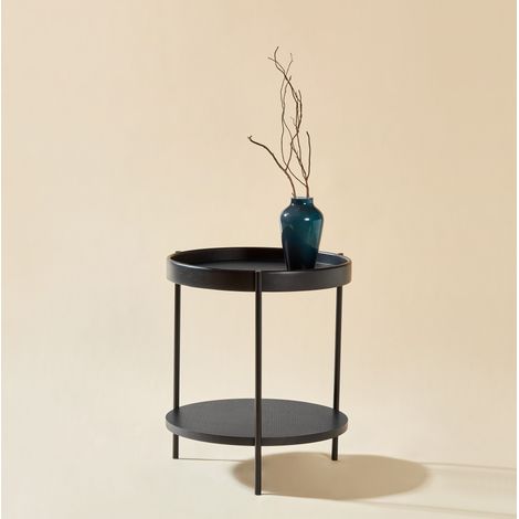 Table basse ronde à 2 niveaux en bois et métal, 3 coloris, OKWISH (1/5)