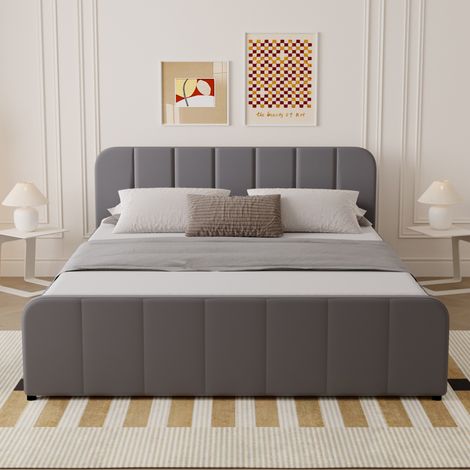Letto con box contenitore 140x190cm in velluto grigio TAMPA