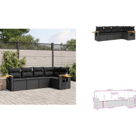 5-tlg. Garten-Sofagarnitur mit Kissen Schwarz Poly Rattan - Gartenmöbel - Rattan Möbel - Outdoor Sofa - Lounge Set - Esszimmergarnitur (1/3)