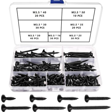 180 Pièces M3.5 Kit de Vis à Bois À Filetage Épais, Vis Cruciformes, Vis Autotaraudeuses, pour Cloisons SèChes, Meubles En Bois, Noir (1/5)