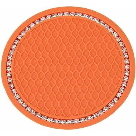 DEESSE SHOP - Dessous de verre de voiture 4 pièces, sous-verre de voiture en cristal antidérapant en silicone de 2,75 pouces, accessoires d'intérieur de voiture, tapis de sous-verre GM (orange) (1/5)