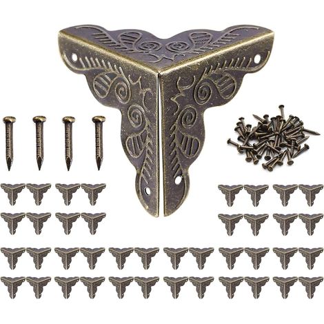 Promotion, 10pcs Coin Vintage,Coin Meuble Metal Antique,Coins de protection pour caisses et meubles Style Vintage,Aspect Bronze Meubles Décoratifs,Comprend 40 Clous-25x35mm,AAFGVC