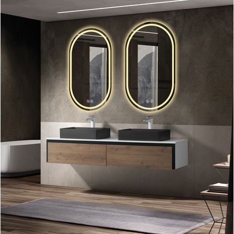 Espejo de baño LED ovalado sin marco 60 x 90 cm antivaho con pantalla táctil HAVRYA (1/5)