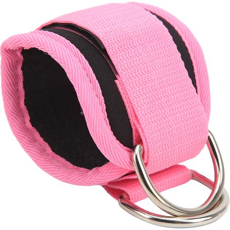Entraîneur de jambes à boucle de cheville avec anneaux en D doubles et sangles en caoutchouc pour hommes et femmes, rose