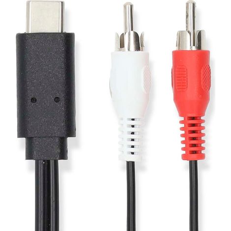Adaptador USB-C™  USB 3.2 generación 1  USB-C™ macho  2x RCA macho  1,00m  Redondo  Niquelado  PVC  Negro  Etiqueta