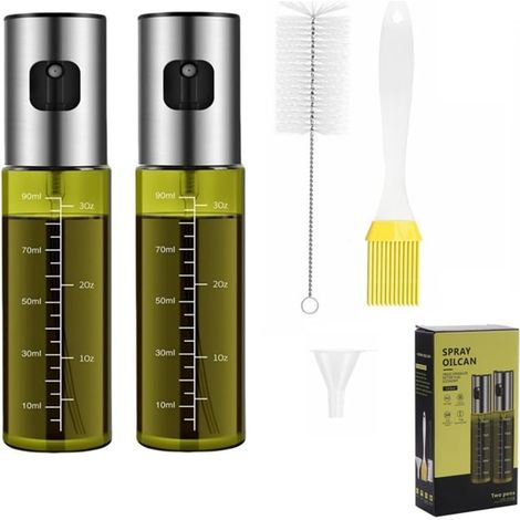 Lot de 2 Vaporisateur Huile Verre 100ml Acier Inox Brume Fine Cuisine Friteuse Air Barbecue