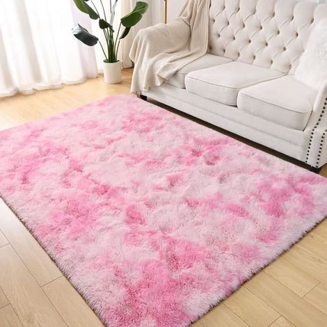 Tapis d\'intérieur moderne et moelleux pour le salon et la chambre à coucher, tapis rose à poils longs de 4x5 pieds pour la chambre (1/4)