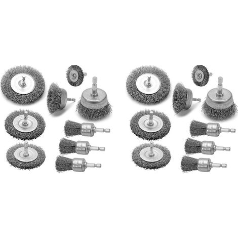 Ensemble de 18 brosses métalliques à gros poils ondulés pour perceuse, brosses en acier au carbone avec tige hexagonale pour enlever la peinture (1/5)