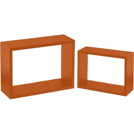 Set 2 Mensole a Muro Moduli da Parete Pensili Rettangolari in Legno Arancione (1/5)