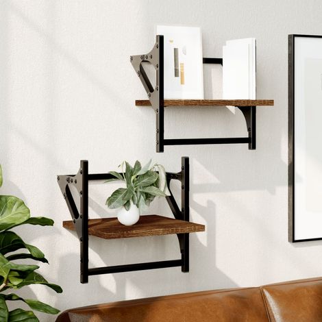 Wall Shelves with Bars 2 pcs Brown Oak 30x25x30 cm vidaXL (1/5)