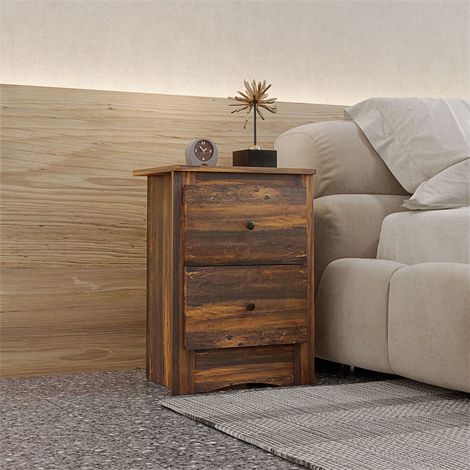 Commode avec 2 tiroirs dans un style rustique, commode pour chambre à coucher en bois, 40x30x56 cm, marron (1/5)