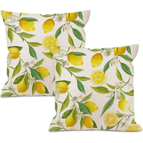 JSSEVN - Set of 2 cushion covers, 45 x 45 cm, aesthetic, lemon flower pattern, square, decorative, modern, for sofa, bedroom, living room, car (1/5)