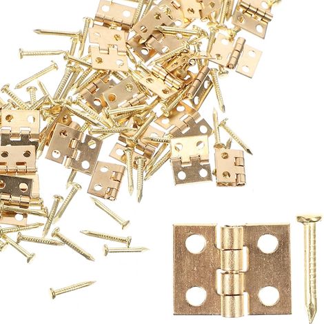 50 Pièces Mini Charnières en Laiton Doré pour Boîtes en Bois, Charnières Robustes Rétro pour Coffrets Bijoux, Tiroirs et Loisirs Créatifs, Accessoires pour Meubles Miniatures (1/5)