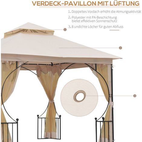 Pavillon de jardin avec matériel de fixation, résistant aux intempéries, 295 x 295 x 275 cm, couleur beige et noir. (1/4)