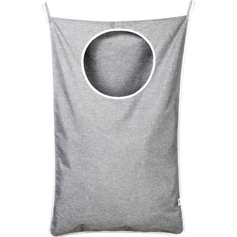 Panier à linge suspendu avec porte réglable en acier inoxydable 2 crochets à ventouse, idéal pour ranger les vêtements sales et économiser de l'espace, gris (1/4)