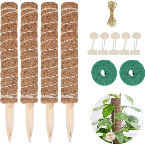 Monstera 4 Pack Foam Stakes 40cm with 10 Plant Tags, 2 Rolls of Cable Ties and 2M Jute Twine for Plant Name, Home, Garden, Plant Support (1/5)