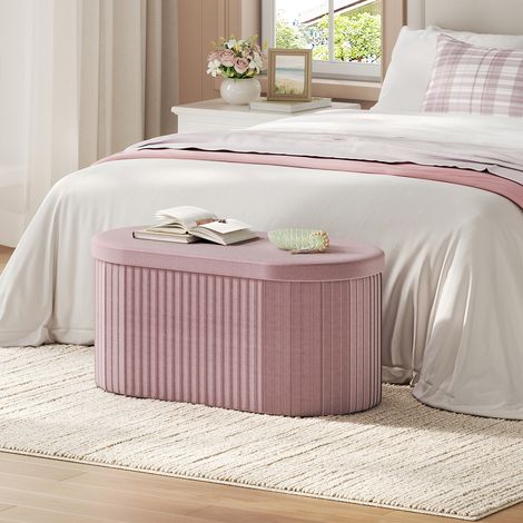 WOLTU Sitzbank Faltbare Sitztruhe mit Stauraum, Aufbewahrungsbank mit Deckel, Polsterbank für Schlafzimmer Wohnzimmer Flur, aus Samt MDF, 76x38x38 cm, Rosa