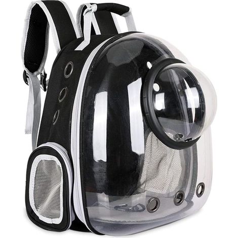 Sac à dos adapté aux chats et chiots de petite et moyenne taille transparent, respirant et résistant à la chaleur idéal pour les voyages, la randonnée, le trekking et le camping (noir) (1/5)