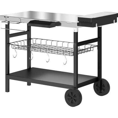 Outsunny Carrello Barbecue con Piano Acciaio Inossidabile, Ruote